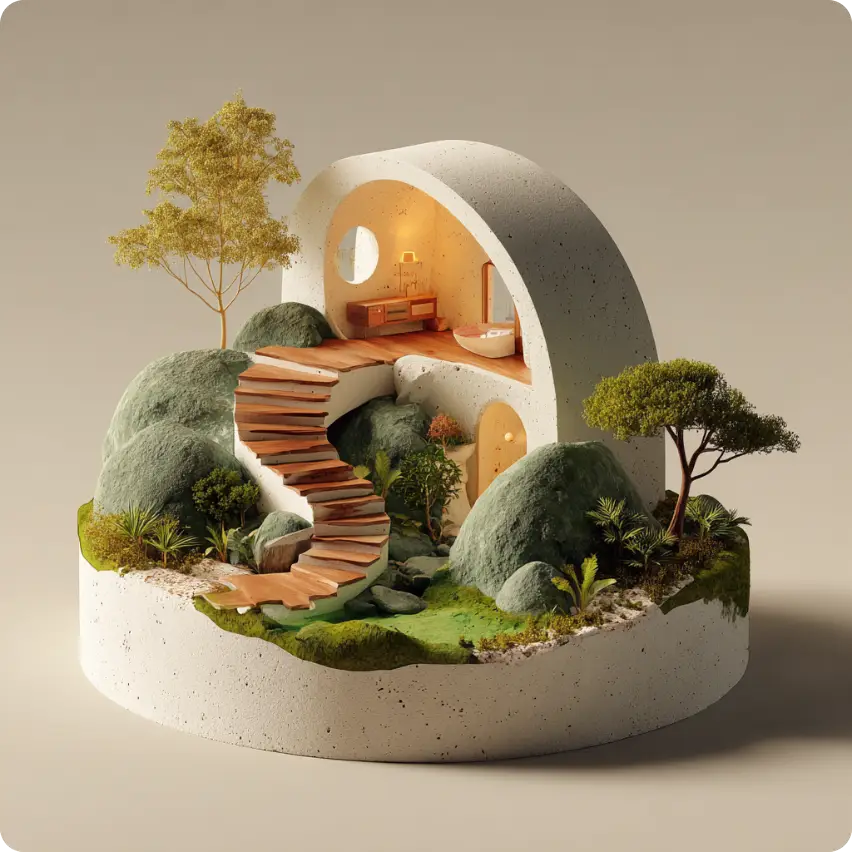 ein wunderschönes 3d-haus, das mit aiease 3d image creator gebaut wurde