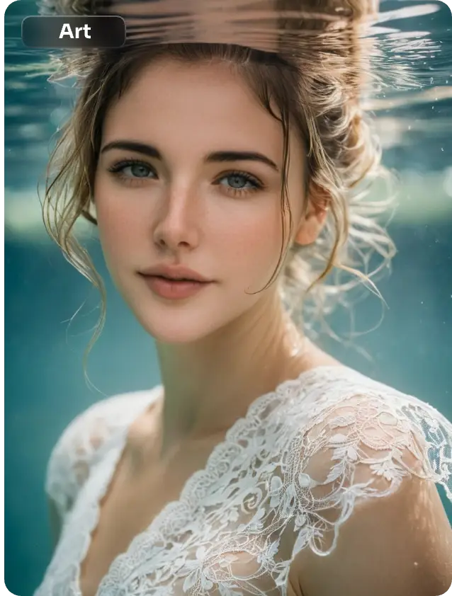 un avatar subacqueo di una donna che indossa un abito bianco fatto in aiease ai avatar generator