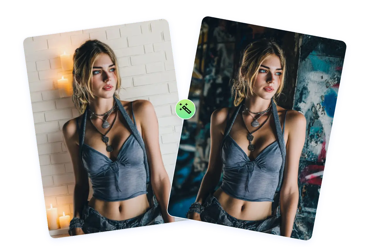 Modello femminile generato dall'intelligenza artificiale con scene di sfondo modificabili