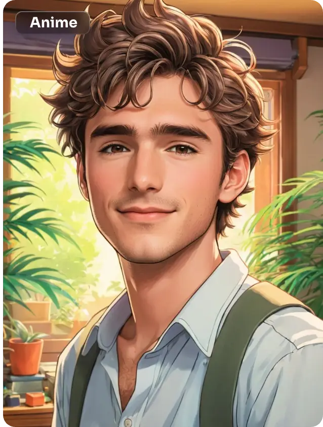 un uomo anime avatar di olio painiting fatto in aiease ai avatar generator