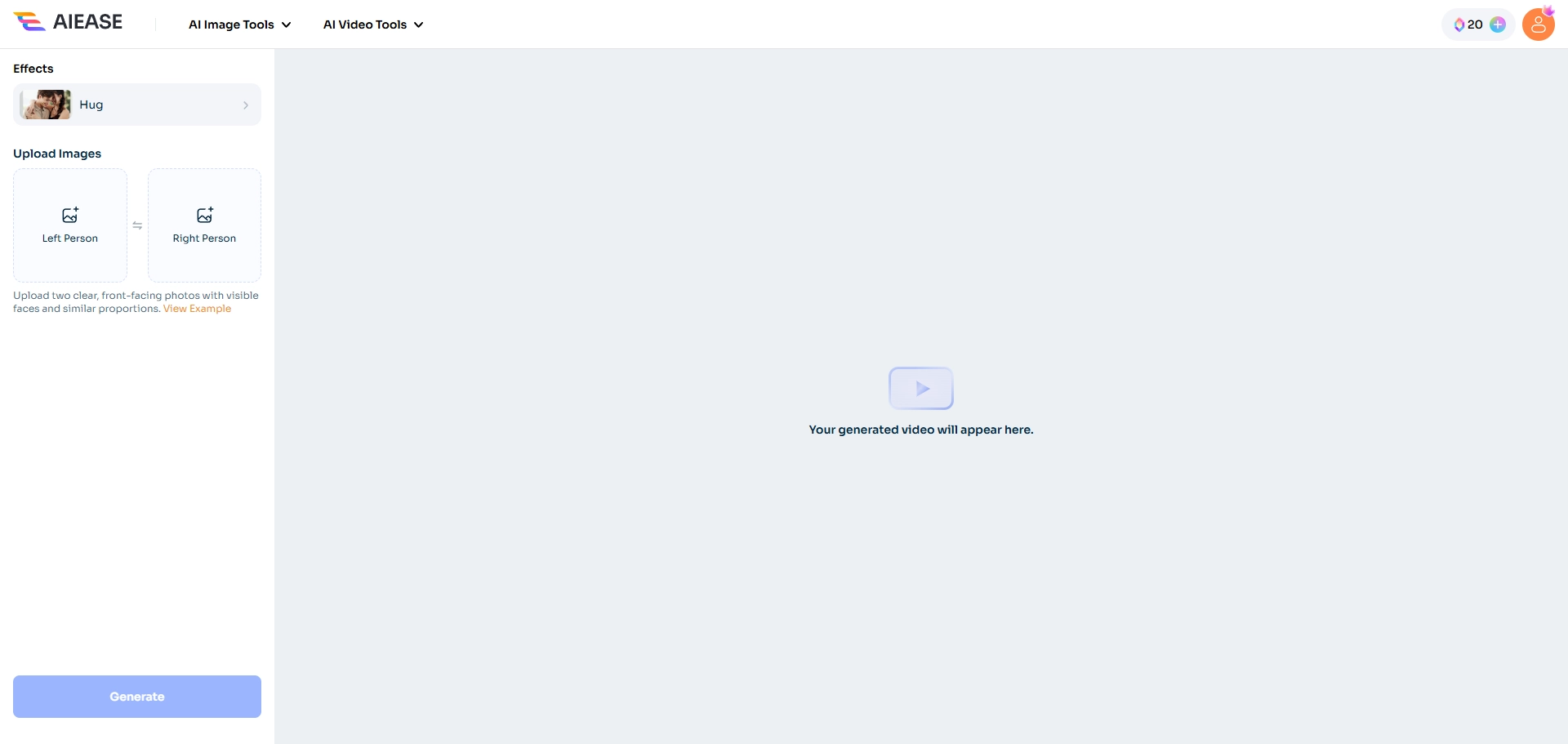 Change the Effects option to Hug and upload the two images