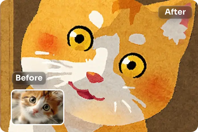 Convertite un simpatico gatto giallo in un cartone animato con il convertitore da foto a cartone animato di aiease