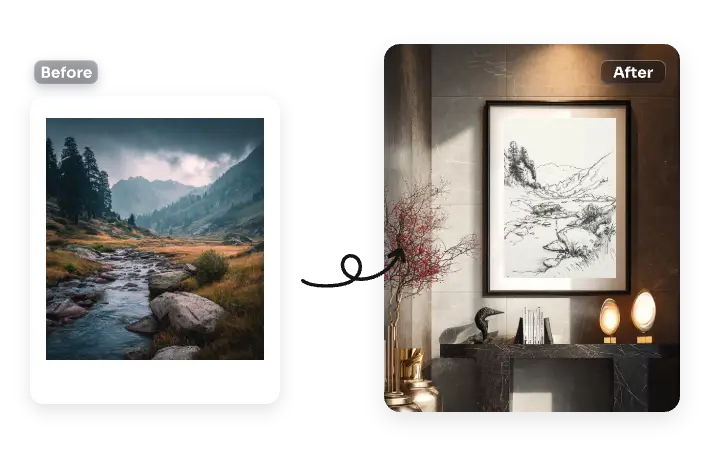 decorate your room with a landscape sketch converted by your photo with ai ease
