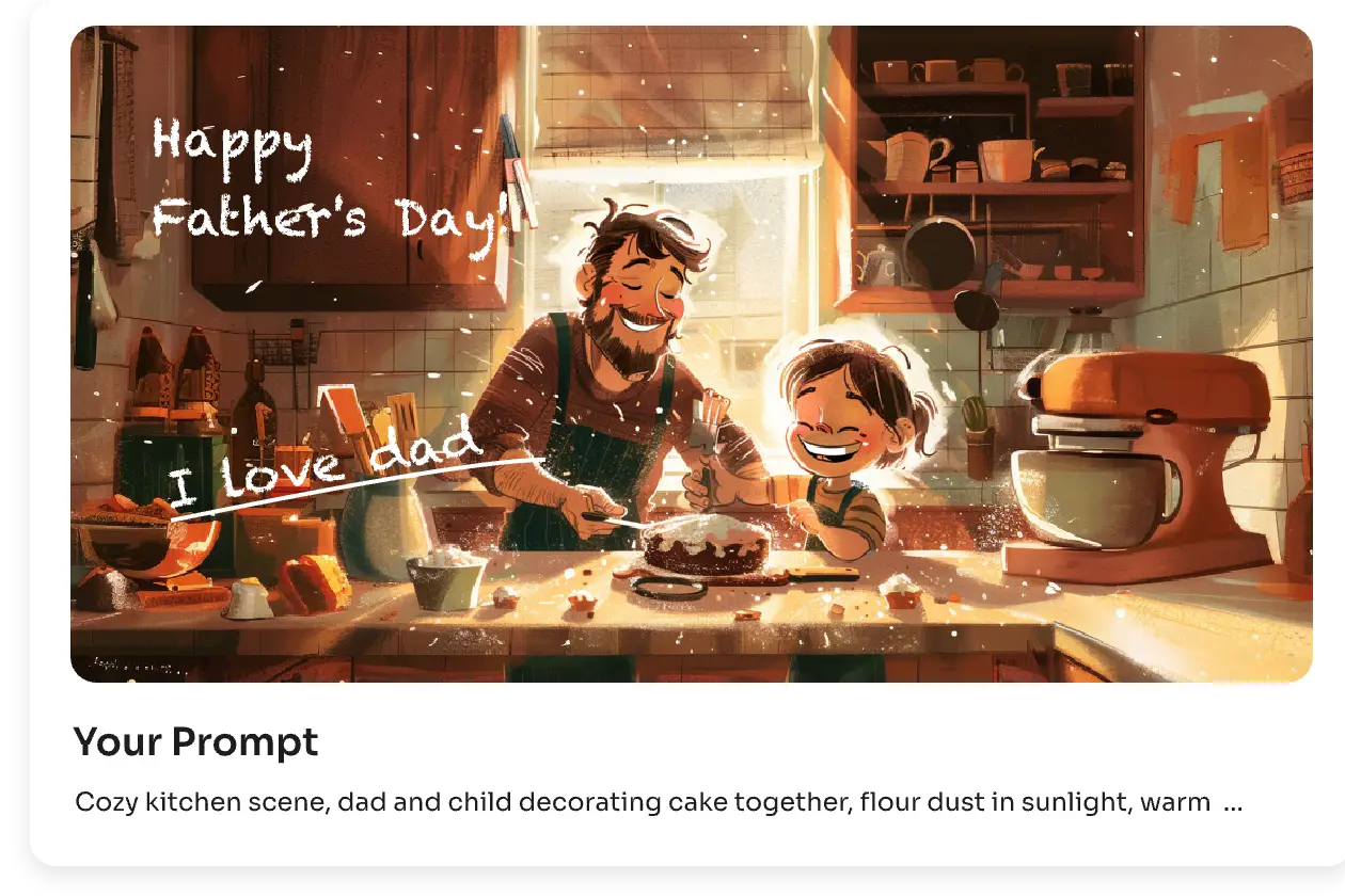 enter prompts to generate a father and daughter making cake image