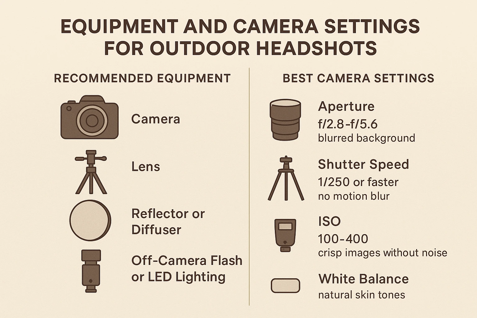 quatro equipamentos recomendados e quatro definições de câmara para fotografia de headshots no exterior