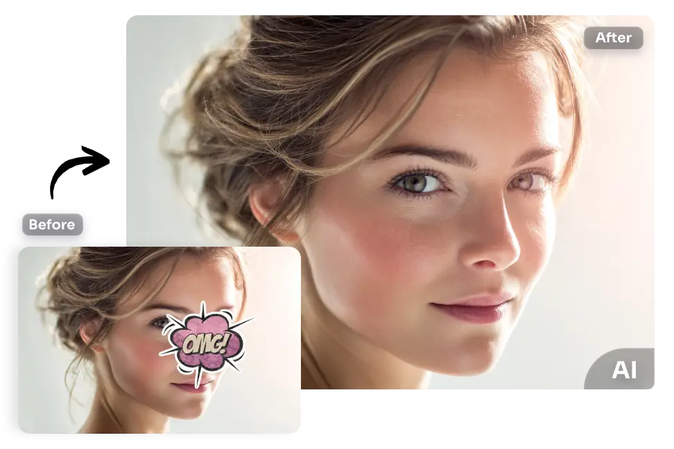 se débarrasser des autocollants emoji et des ombres sur le visage d'un modèle féminin en utilisant ai ease picture cleaner