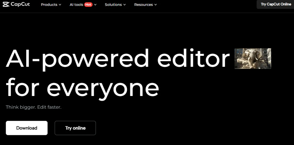 capcut 網站的介面