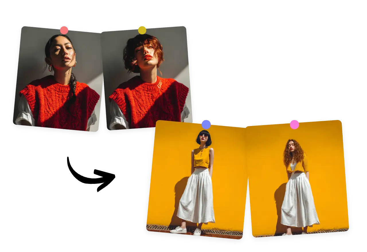 Etichettatura di capi di abbigliamento ed elementi di moda su un modello femminile generato dall'IA