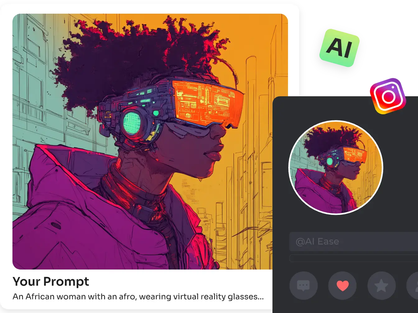 creare un avatar cyberpunk da un testo richiesto con il generatore di avatar di aiease ai e utilizzarlo sui social media