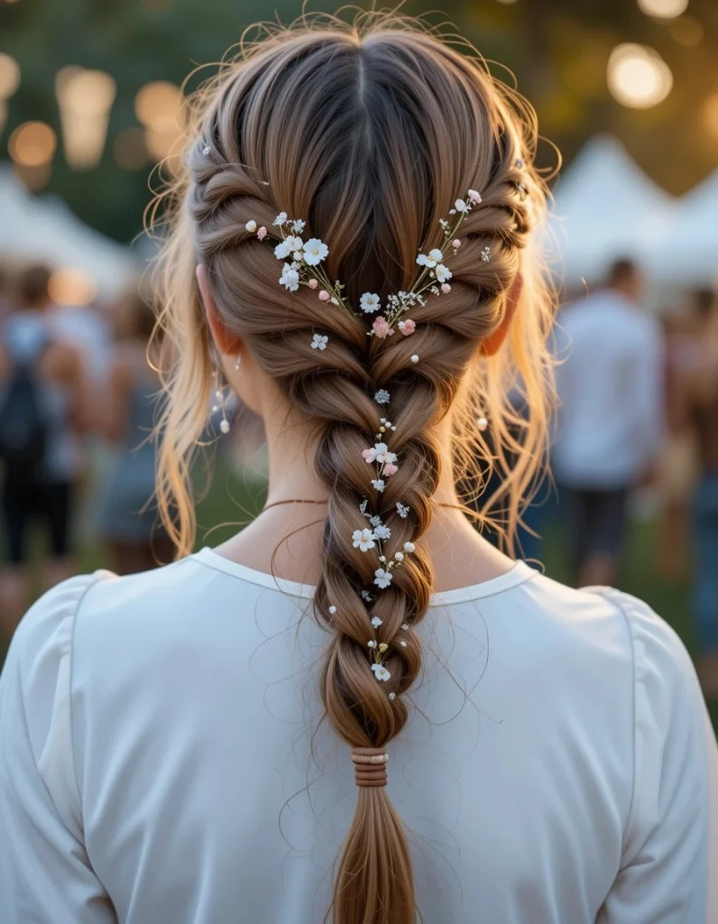 長い髪のフィッシュテール三つ編みのための7つの簡単なヘアスタイルの一つ