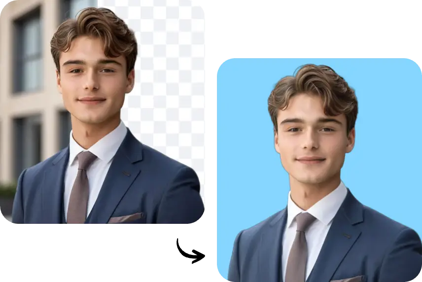 remover o fundo de retrato de homem e adicionar um fundo azul no aiease png maker