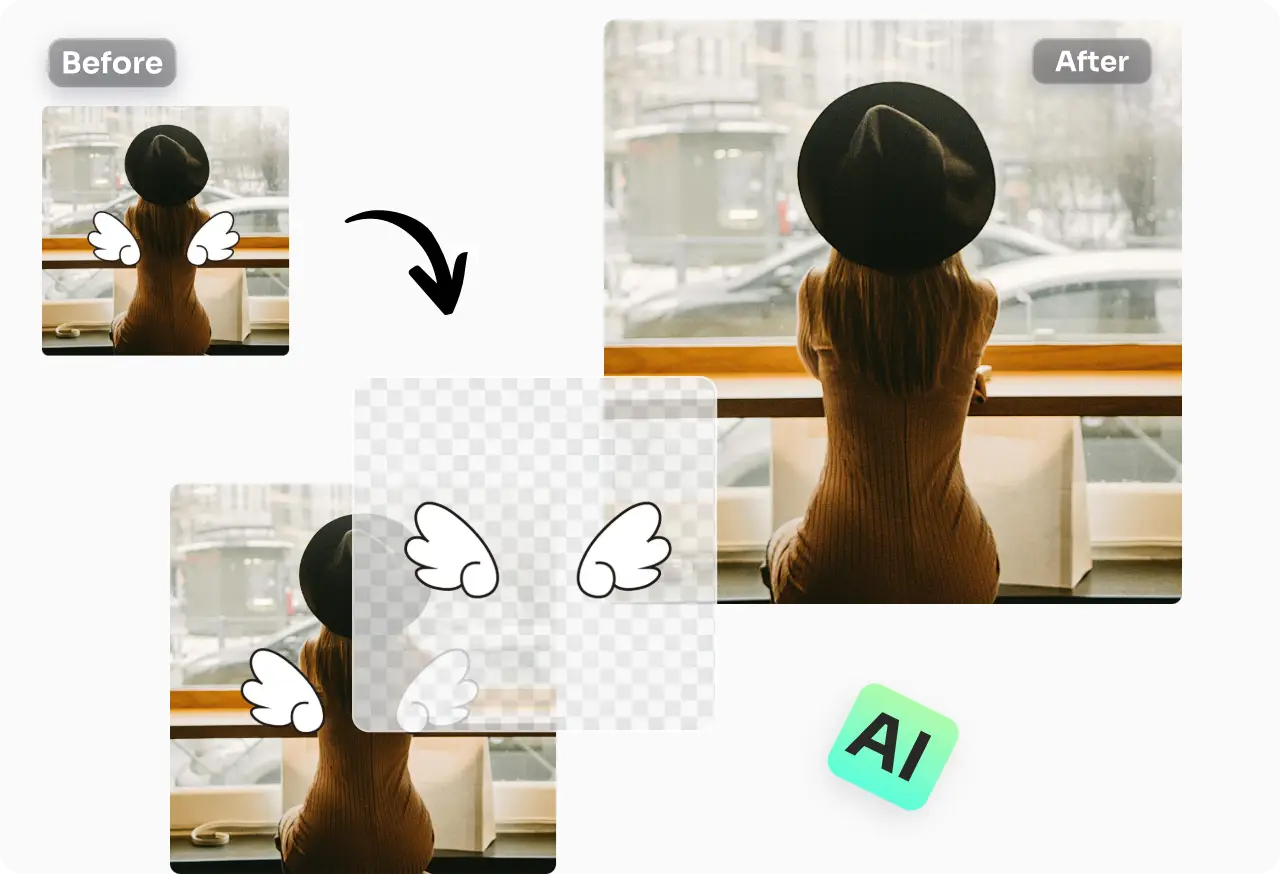 using ai to remove a wings sticker from a photo of a girl's silhouette
