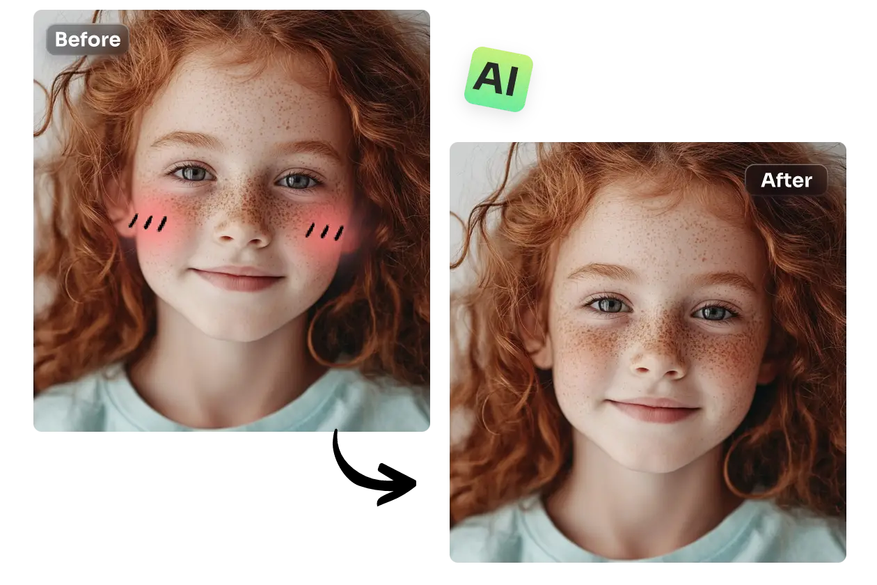 using AIEase's magic eraser to remove a blush sticker from a cute girl photo