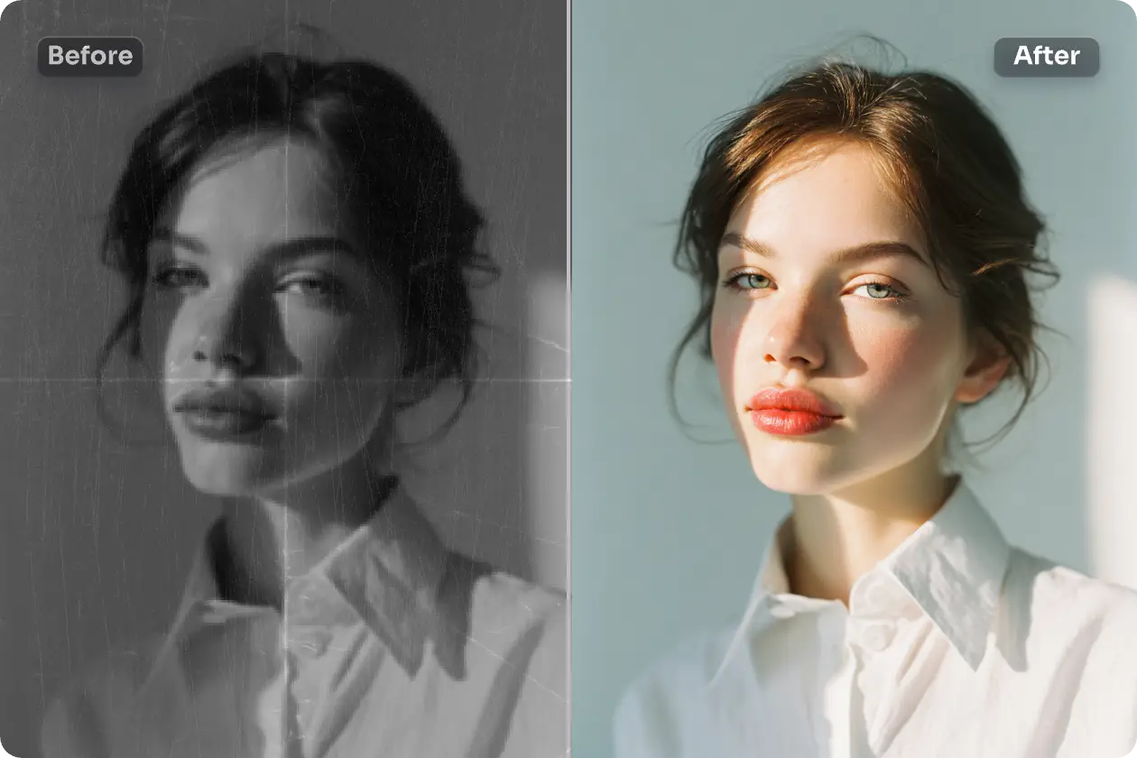 使用 aiease unblur image tool 修復舊照片，使其色彩鮮豔