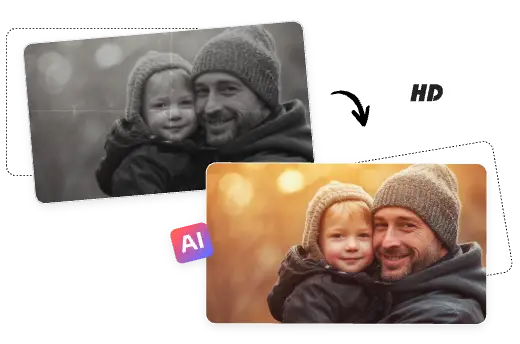お父さんとの古い写真をより鮮明に復元する