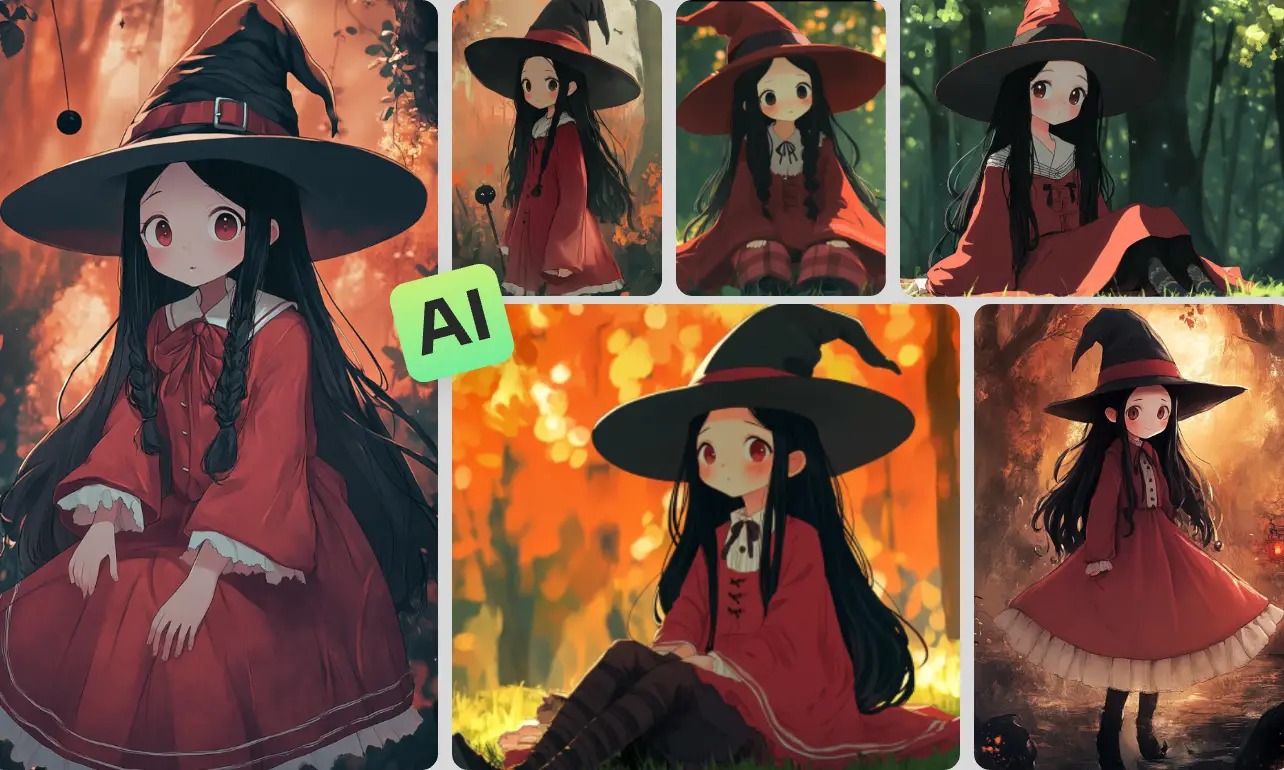 six anime girl characters used for storytelling made in aiease image to image ai generator