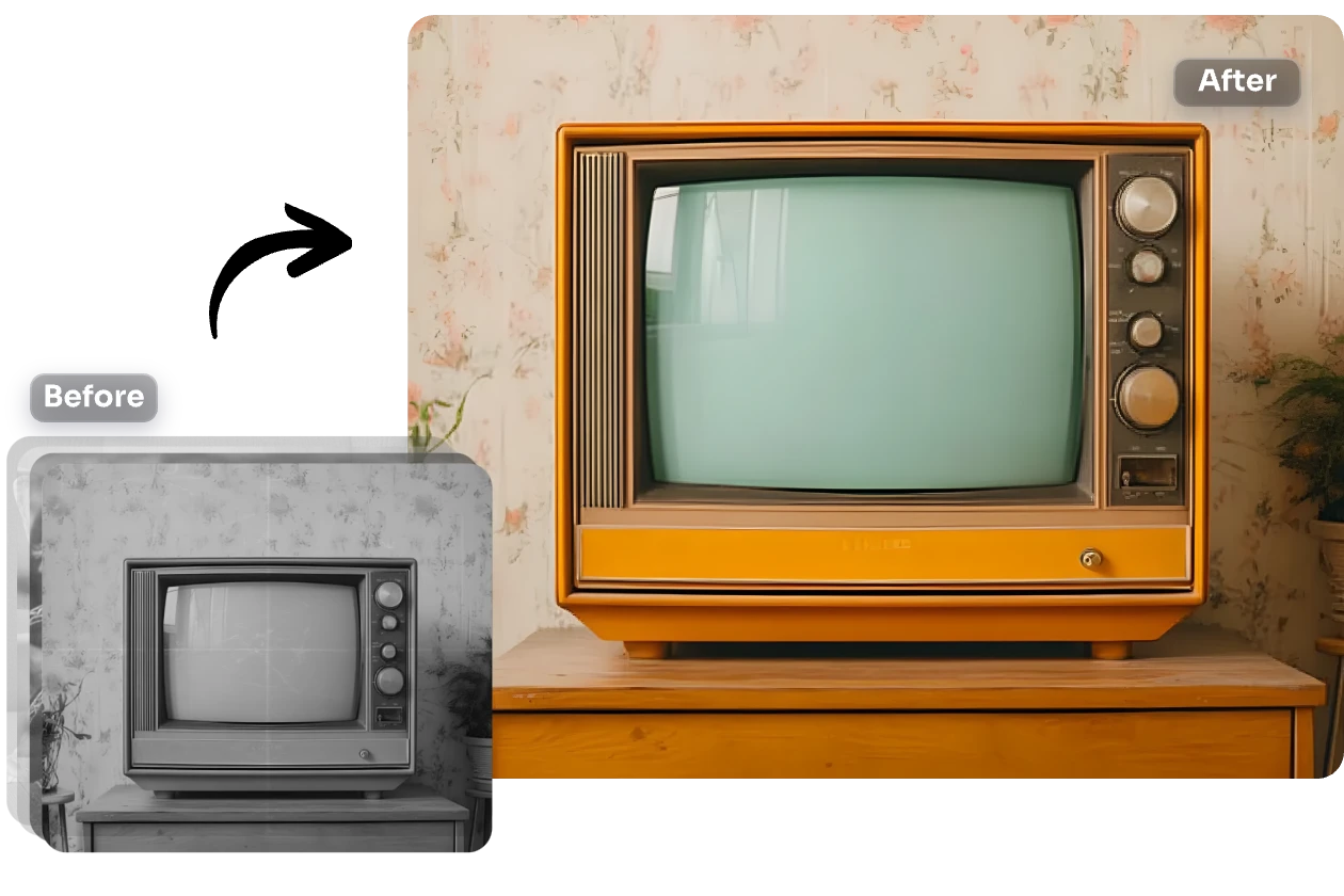 el antes y el después de colorear varias fotos en blanco y negro a la vez
