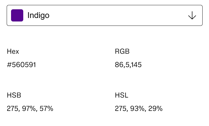 the image of the basic color values for indigo color