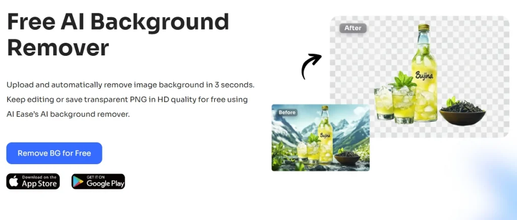 the interface of ai ease background remover