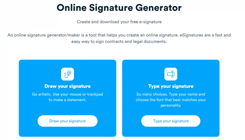 signaturely 線上簽名產生器的介面