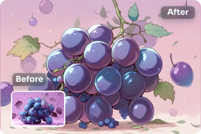 trasformate un grappolo d'uva in un cartone animato con il convertitore da foto a cartone animato di aiease