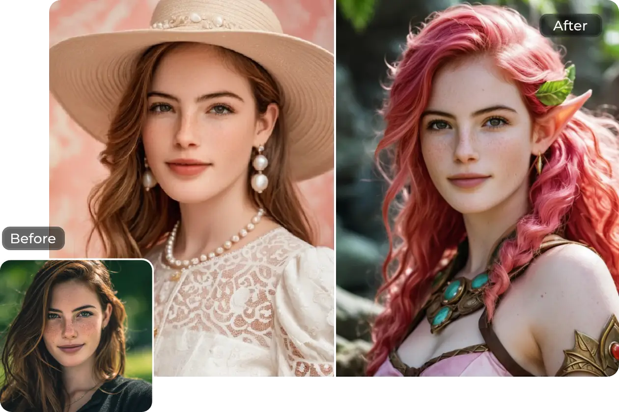 trasformate l'immagine di una bella donna in avatar eleganti e fantasiosi con il generatore di avatar aiiease