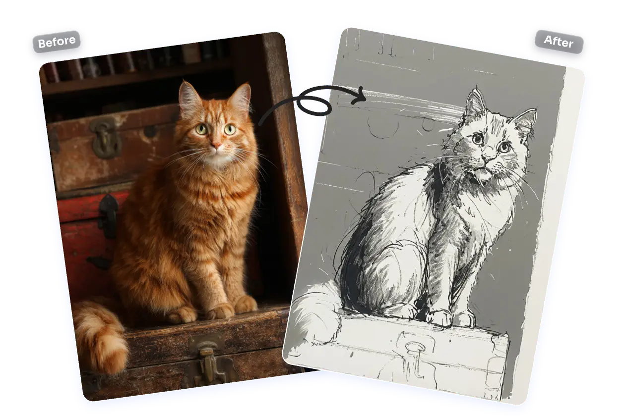 turn a cute cat portrait photo into cat sketch with ai ease photo to sketch ai