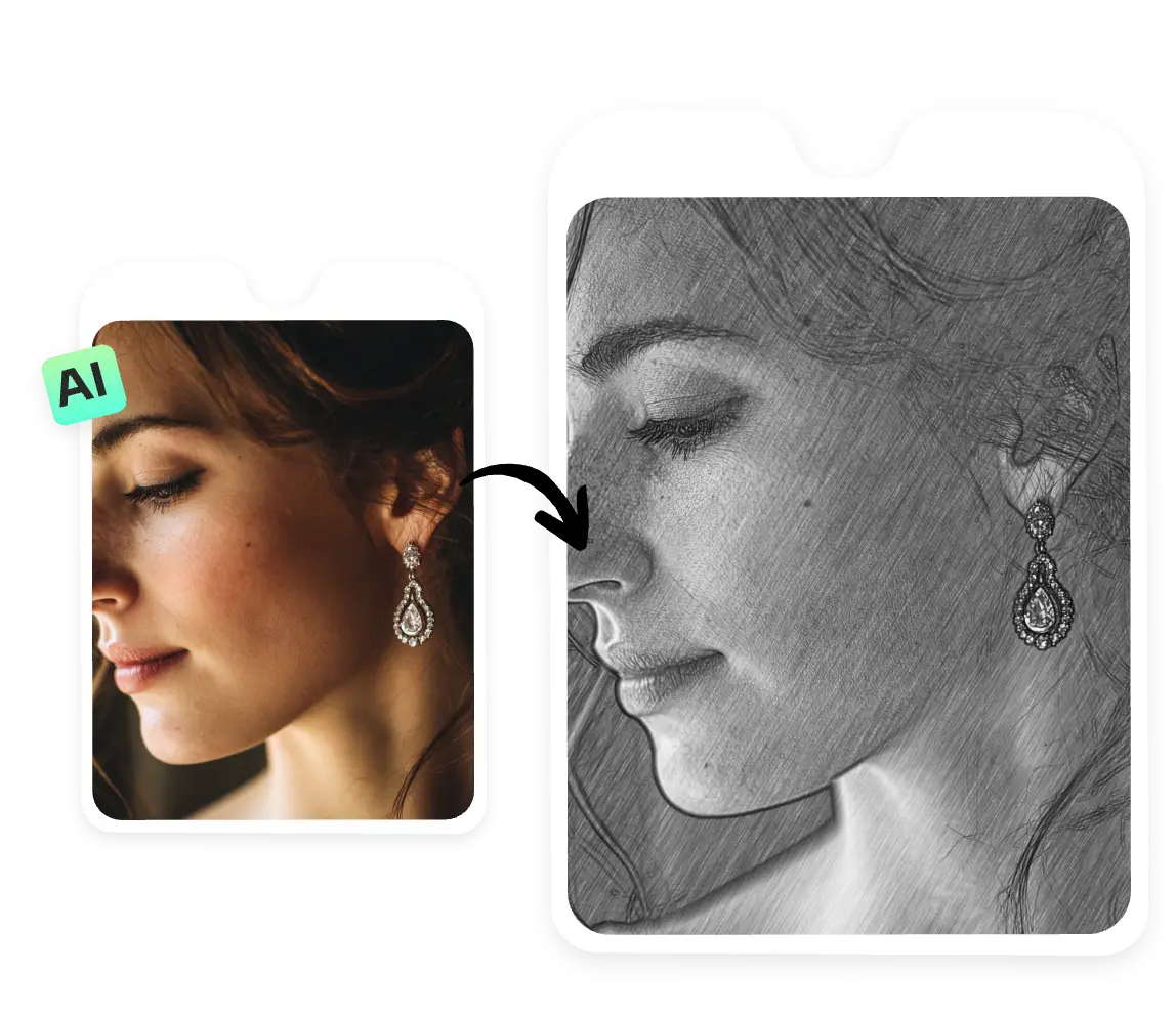 turn a girls selfie into sketch art with high deatils with ai ease
