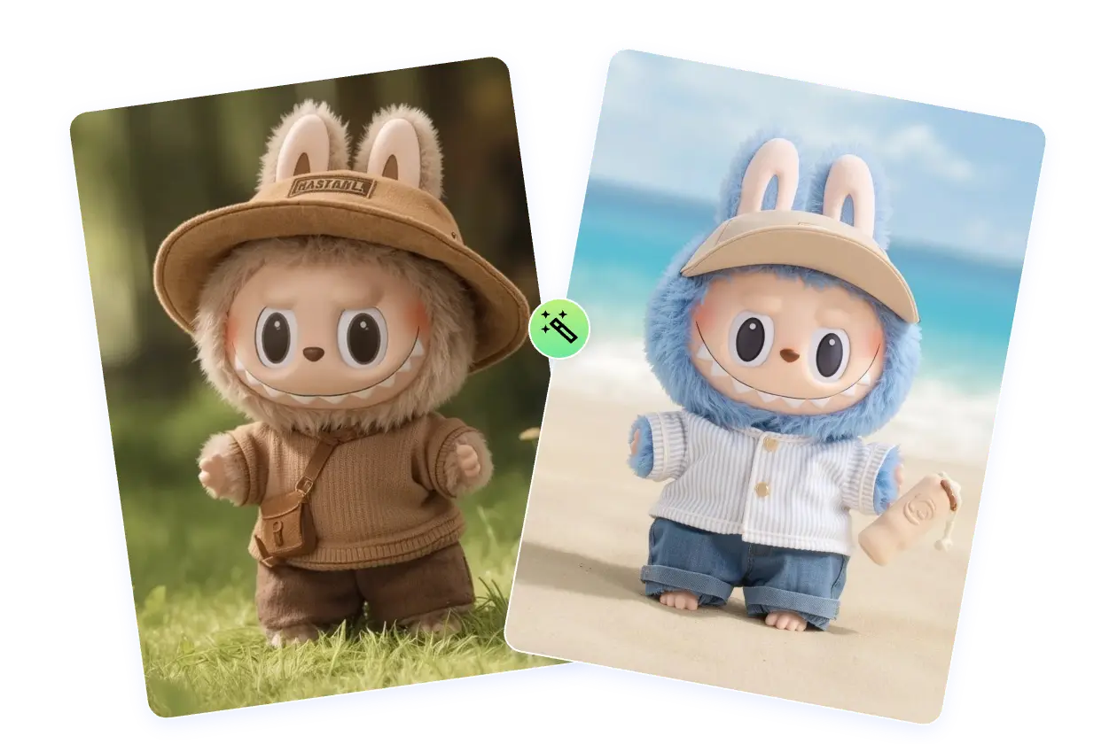 two ai labubu dolls with unique hairstyles looks colors and doll clothes