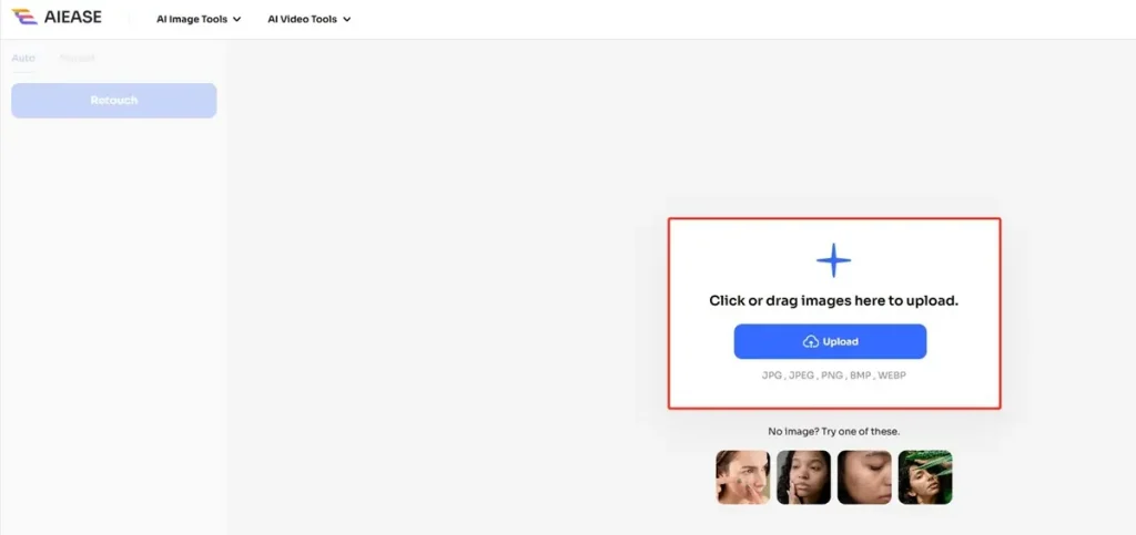 將您的自拍照或肖像上傳至 AI Ease 的去斑軟體