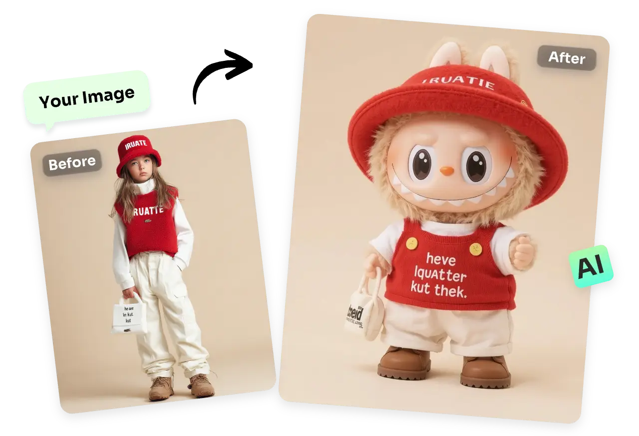 use ai ease ai filter to turn a picture into labubu doll character