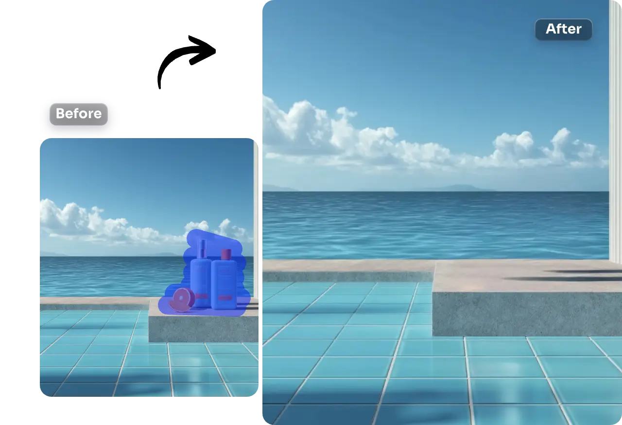 Utiliser l'outil pinceau pour peindre les produits sur le sol de l'image Blue Sea et les nettoyer.
