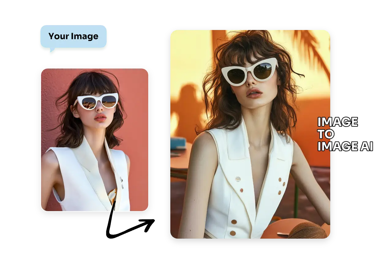 use image reference tool to generate a female image with different background in AI Ease