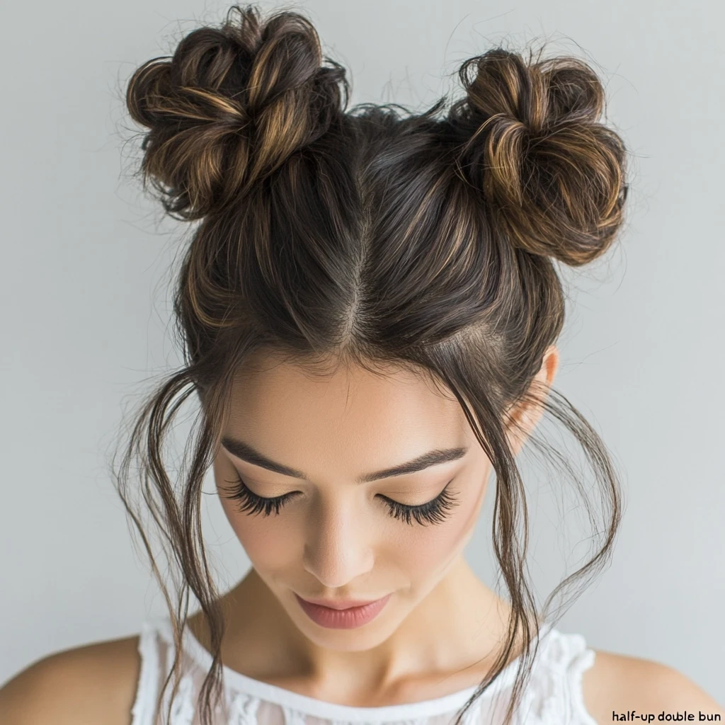 a female with mini space buns for blackpink concert hairstyle ideas