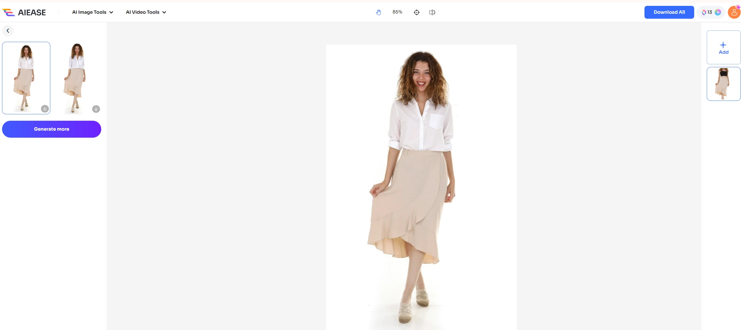 a result image of changing a woman's original top to a white shirt