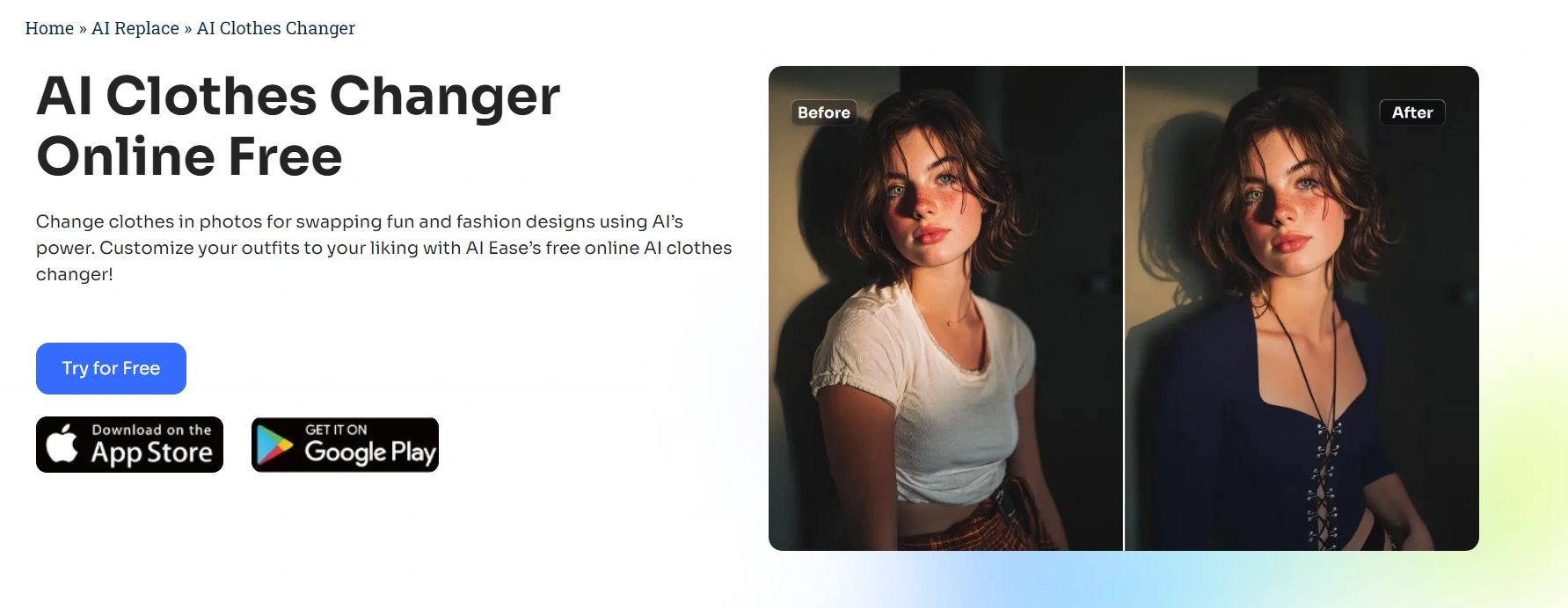 a screenshot of ai ease free ai clothes changer interface