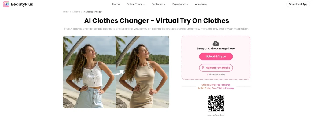 a screenshot of beautyplus ai clothes changer interface