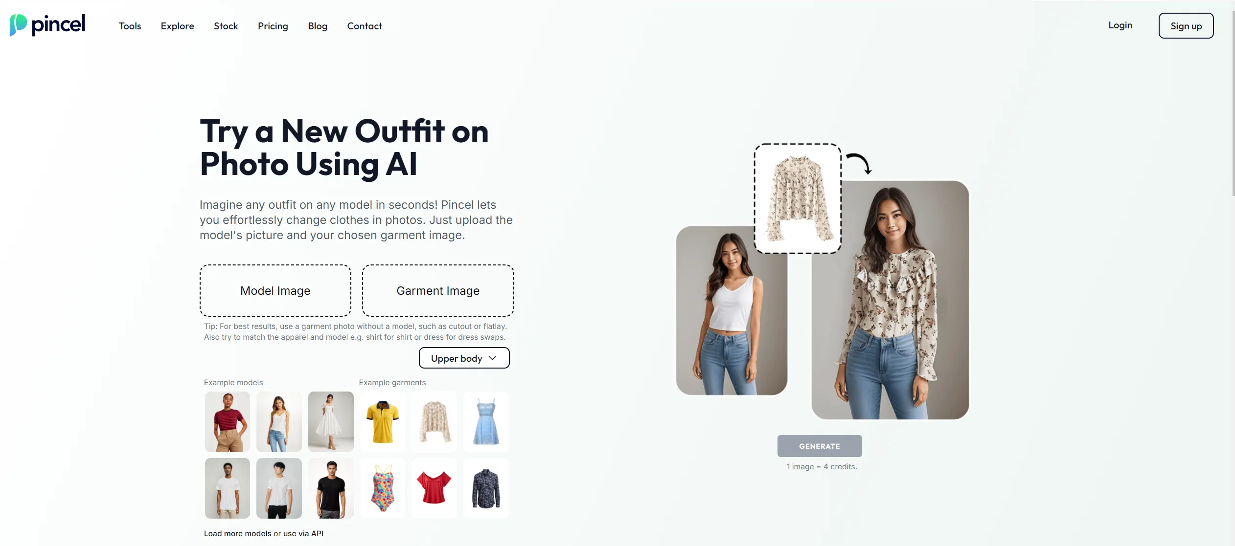 a screenshot of pincel ai clothes changer interface