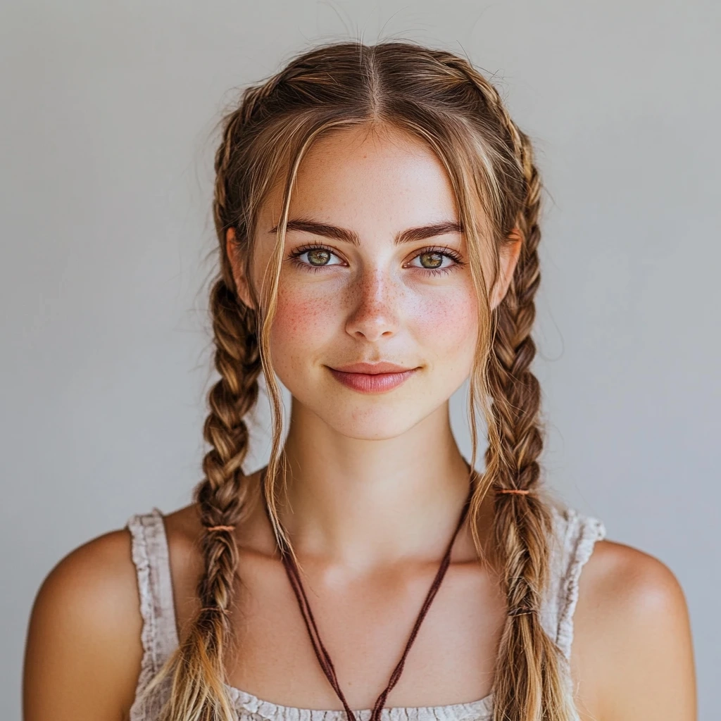 a young woman with classic braided pigtails hairstyle for blackpink concert