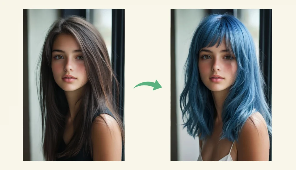 change the girl’s straight haircut to curly haircut