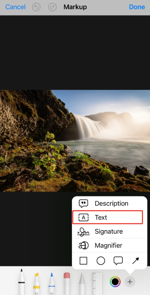 selecionar Texto na aplicação de fotografias do iphone para adicionar texto a uma fotografia