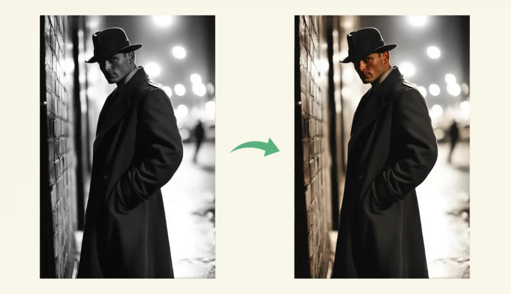 colorize the old photo of a man in a trench coat