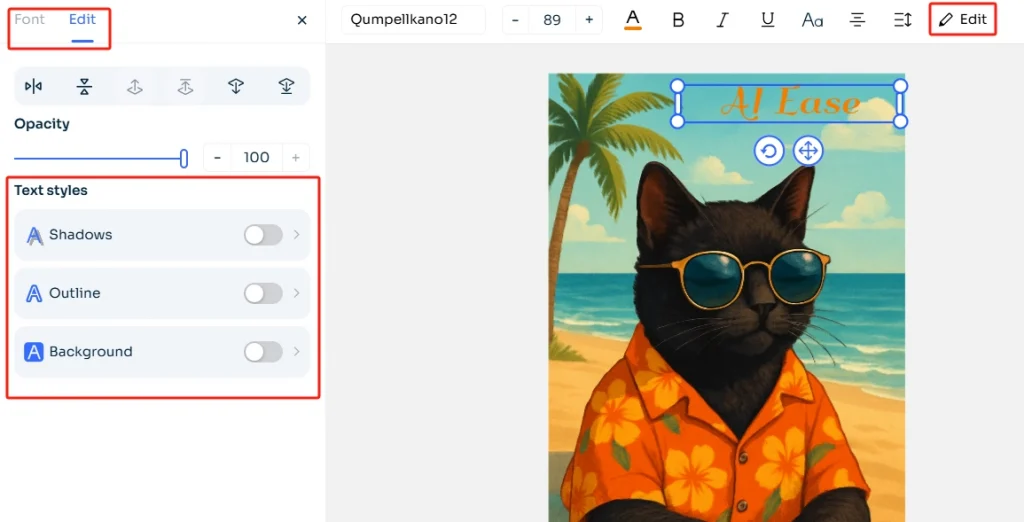 utilizar a facilidade ai personalizar o texto escolhendo a frente e adicionar sombras ao texto na fotografia no iphone