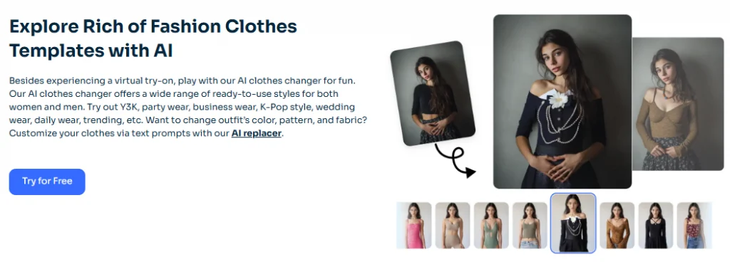 display the interface of ai ease clothes changer