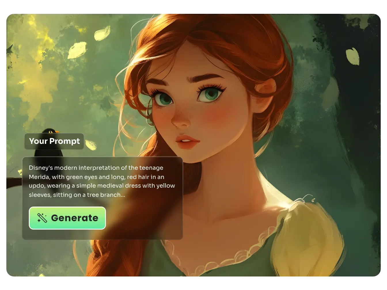 erstellen sie eine prinzessin im disney-stil durch eingabe von aufforderungen mit ai leichtigkeit kostenlos disney pixar ai generator