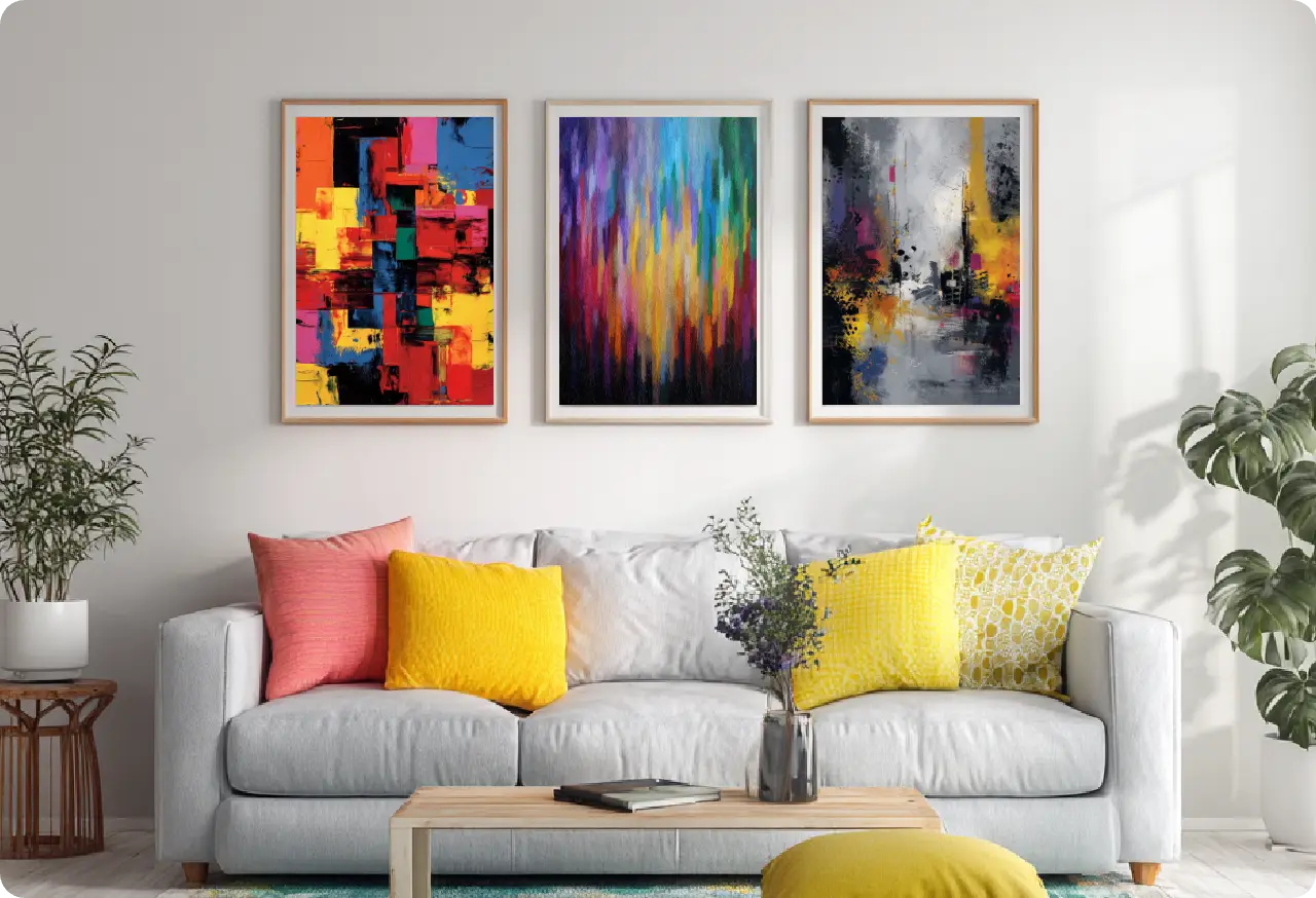 three abstract wall art paintings generated by ai ease abstract generator
