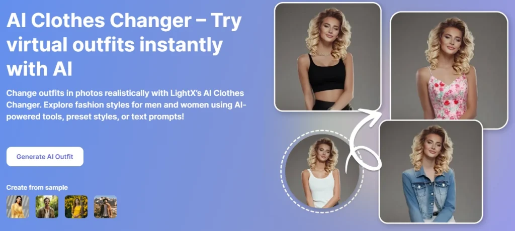 interface of lightx ai clothes changer app
