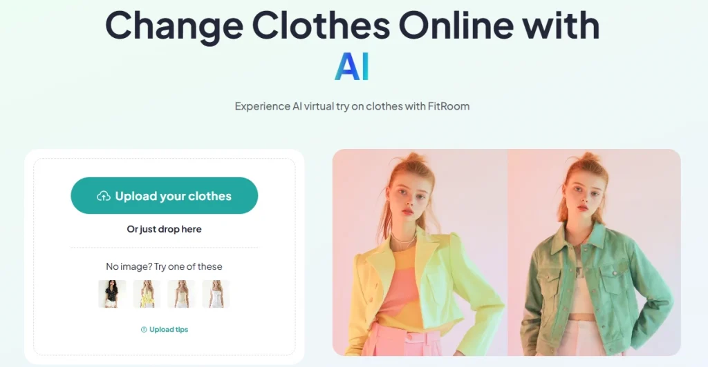interface of uploading photos to fitroom online clothes changer