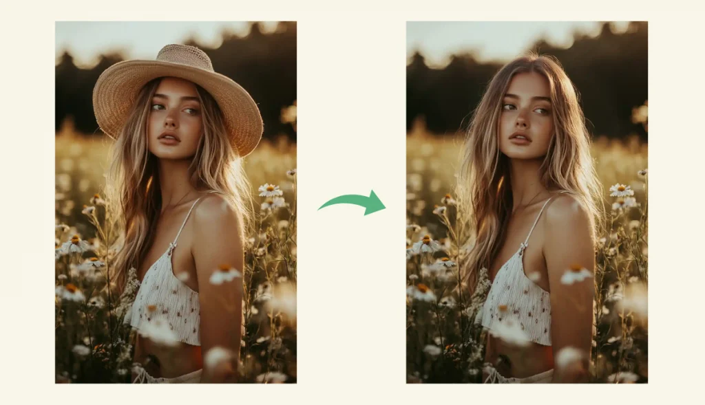 remove the hat from the girl in the picture with FLUX Kontext