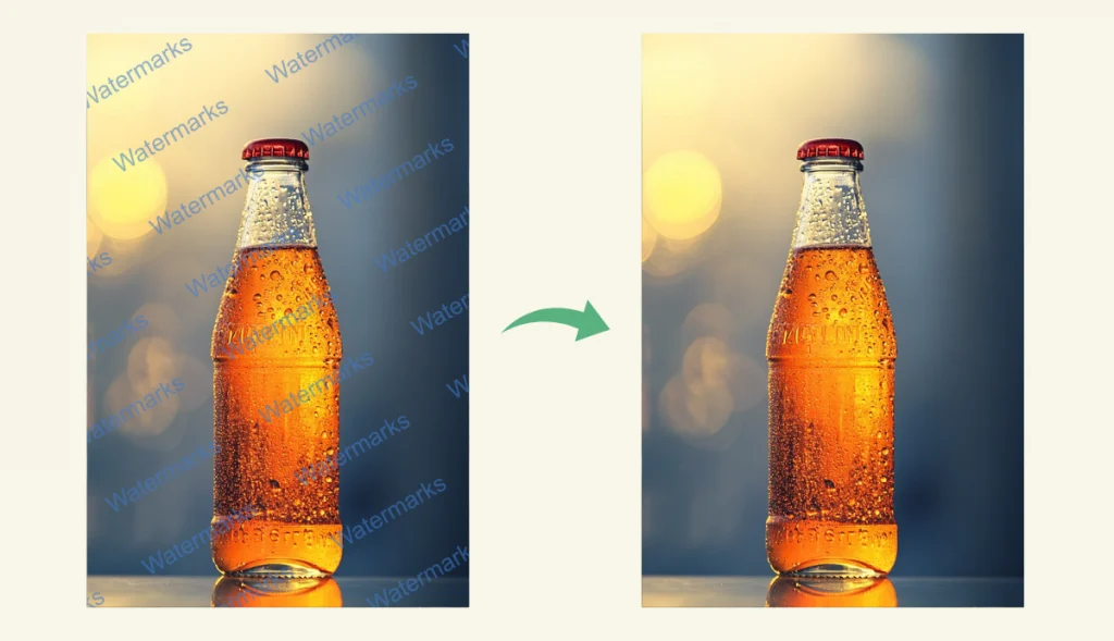 remove watermarks from the image of glass bottle filled with water